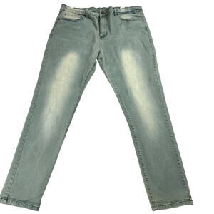 Mens Green Slim Fit Jeans Size 38 Stretch Denim Faded Wash Casual Streetwear